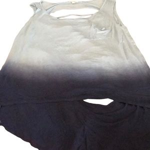 E & M LG-XL slub style tie dye blue shredded back tack w/front pocket